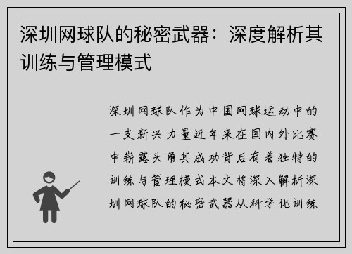 深圳网球队的秘密武器：深度解析其训练与管理模式